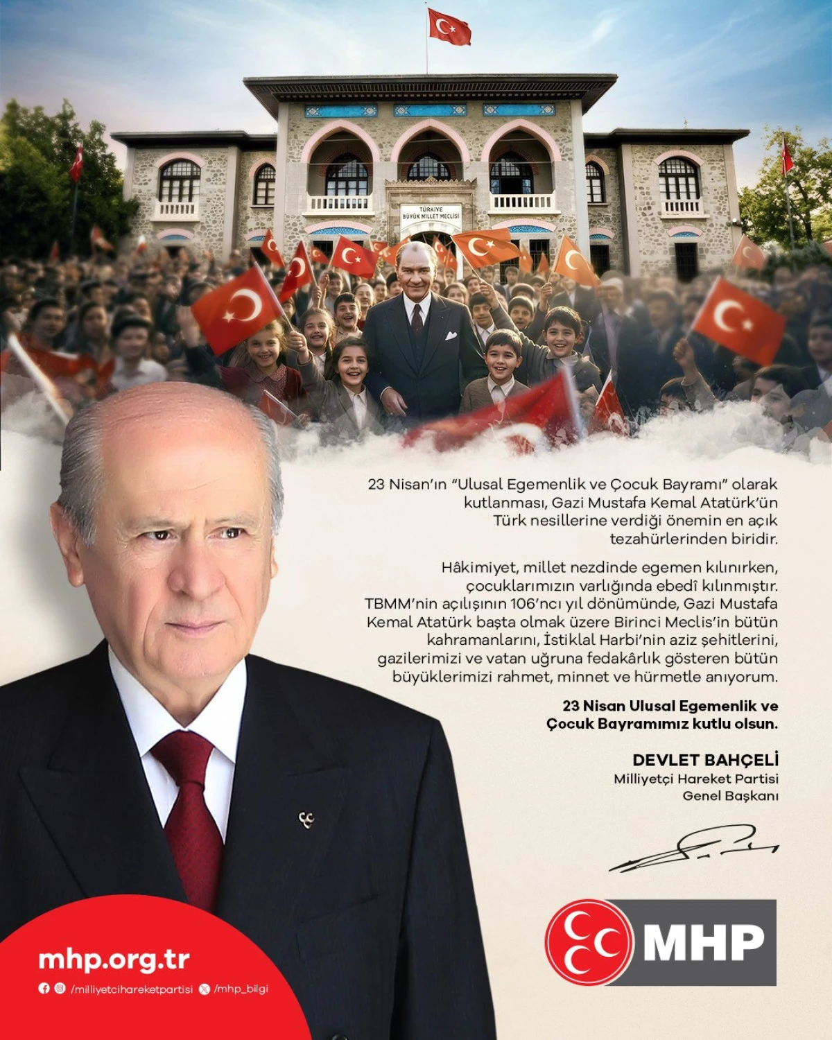 MHP lideri Devlet Bah&ccedil;eli 23 Nisan Mesajı Yayımladı 